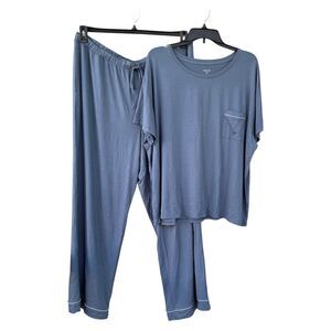 NWT State of Day Women's 2-piece Solid Pajama Set Short Sleeve Blue XS XXL Modal